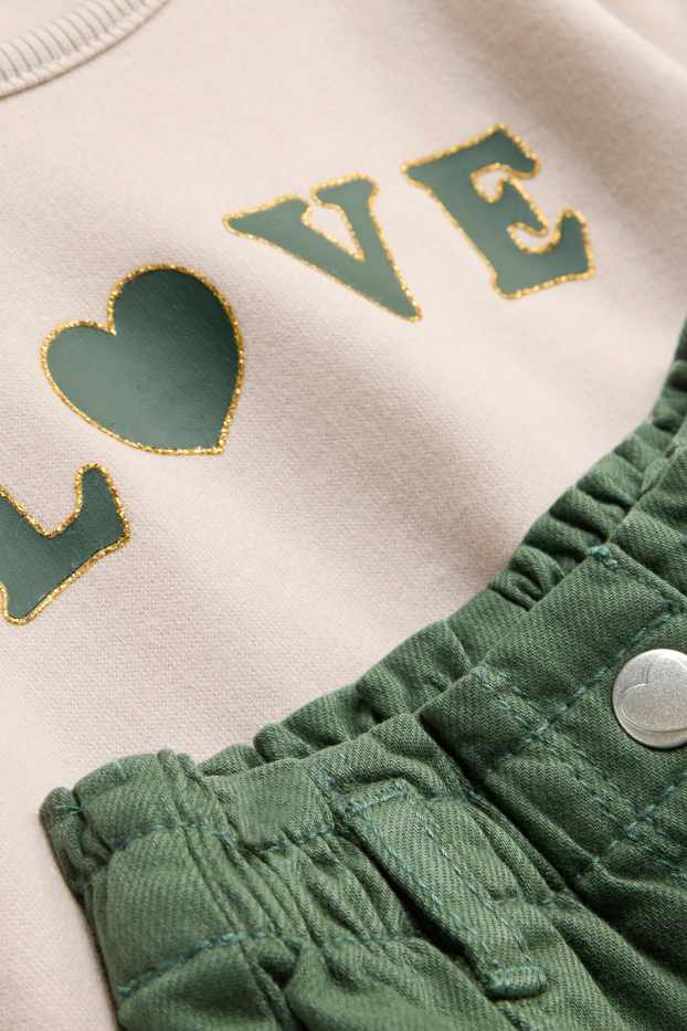 Baby Girls - Little hearts - baby outfit - 2 piece - dark green / cremewhite