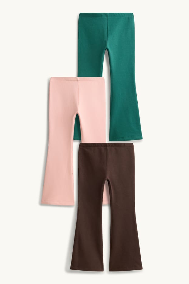 Children Girls - Multipack of 3 - flared winter leggings - brown / rose