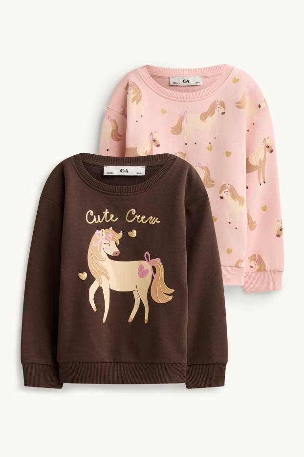 Children Girls - Multipack of 2 - pony - sweatshirt - shiny - brown / rose