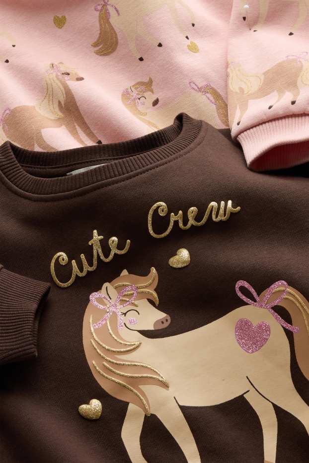 Children Girls - Multipack of 2 - pony - sweatshirt - shiny - brown / rose