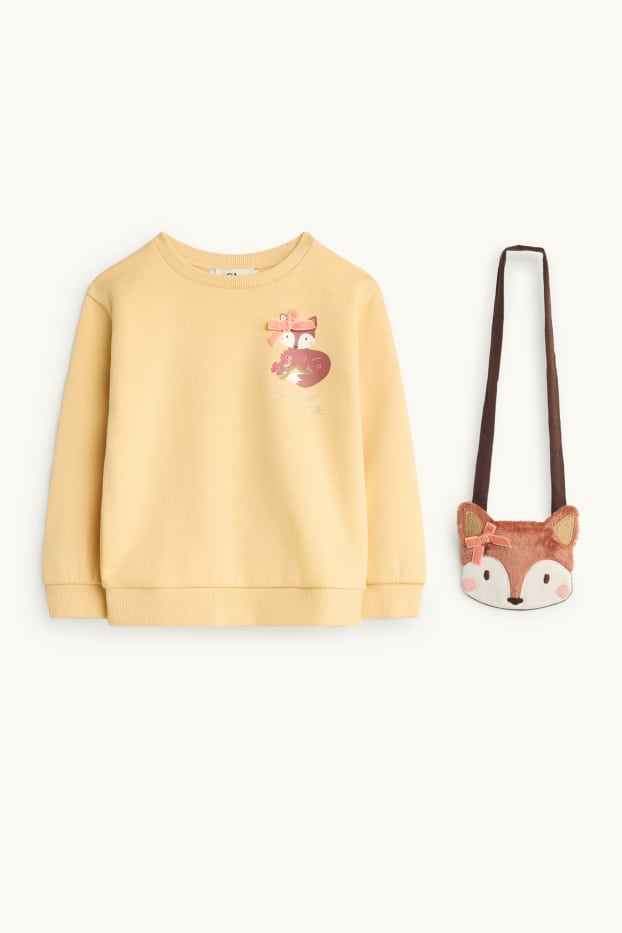 Children Girls - Fox - set - sweatshirt and bag - 2 piece - light yellow