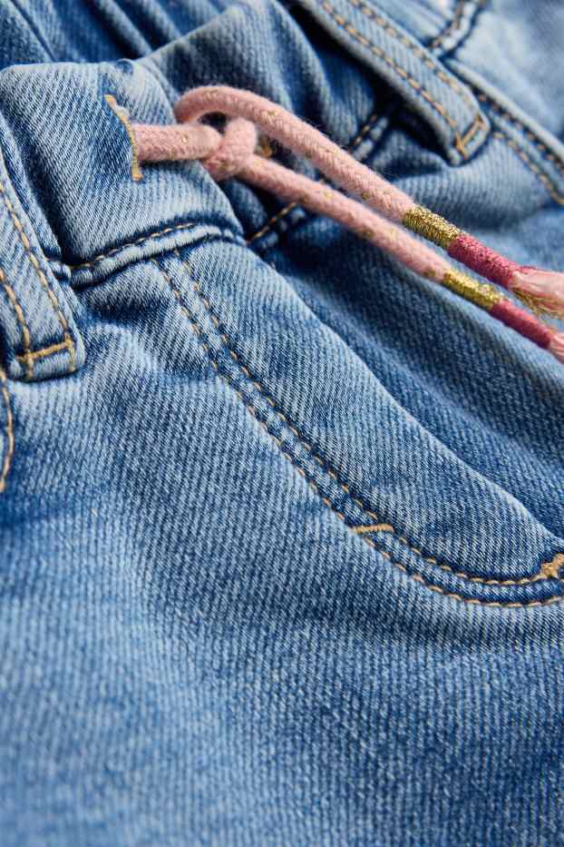 Children Girls - Butterfly - jegging jeans - thermal jeggings - shiny - denim-light blue