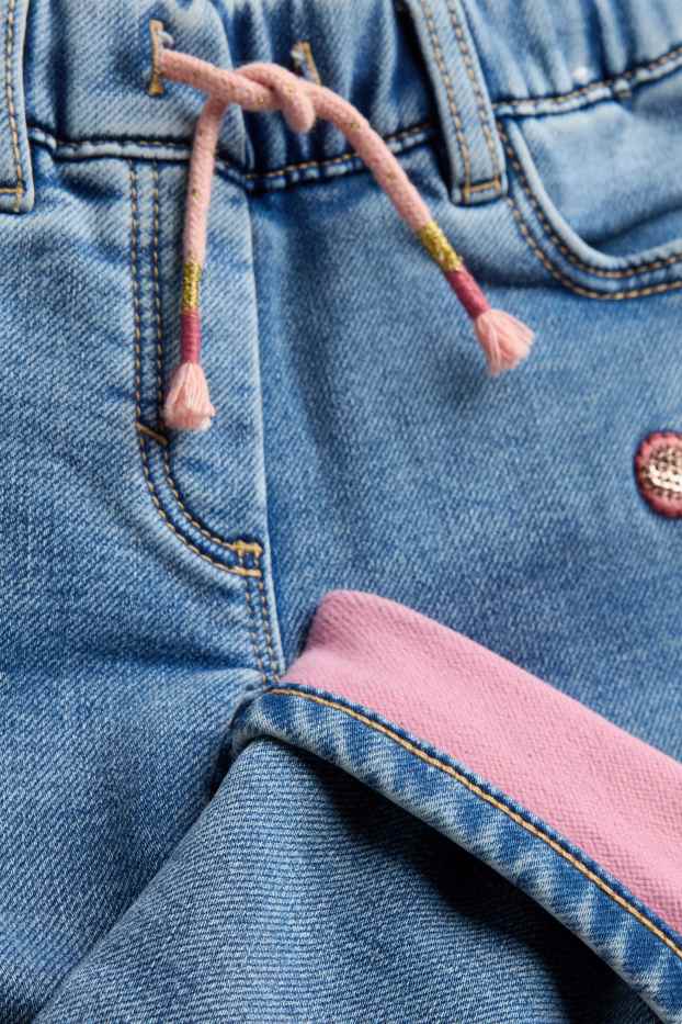 Children Girls - Butterfly - jegging jeans - thermal jeggings - shiny - denim-light blue