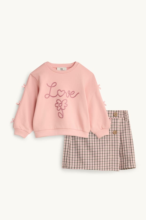 Children Girls - Floral - set - sweatshirt and skort - 2 piece - pink