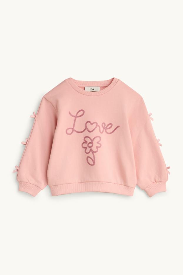 Children Girls - Floral - set - sweatshirt and skort - 2 piece - pink
