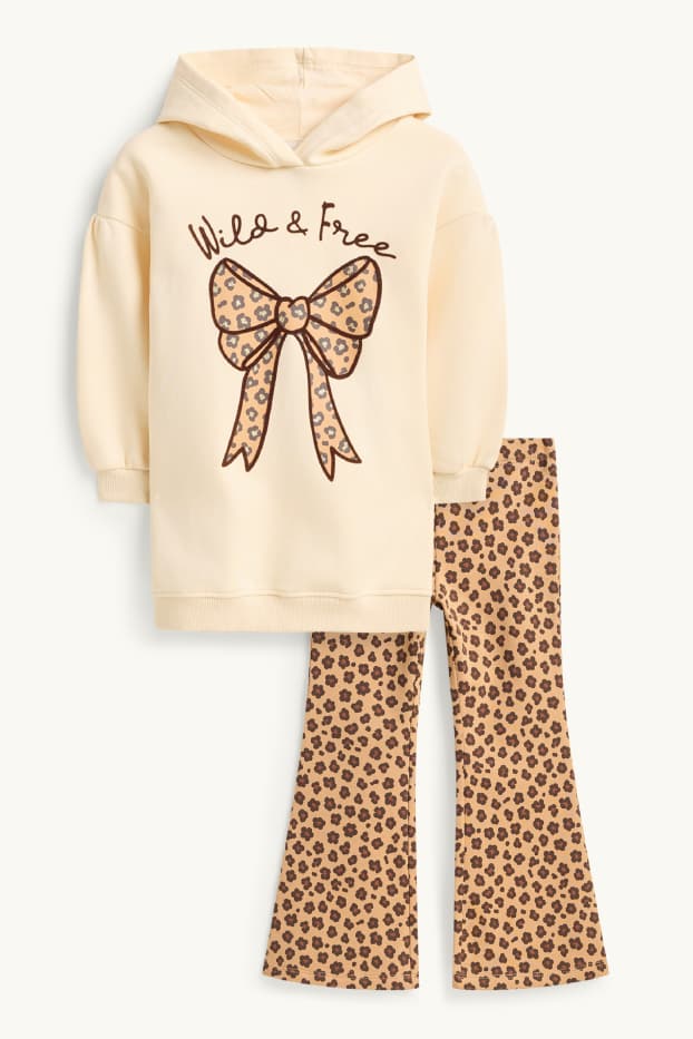 Children Girls - Bow - set - hoodie and flared leggings - 2 piece - cremewhite
