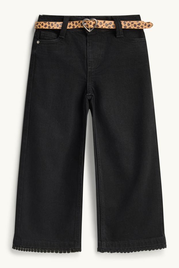 Children Girls - Wide leg jeans with belt - black