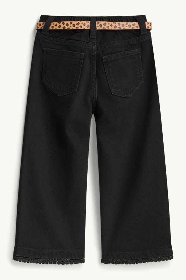 Children Girls - Wide leg jeans with belt - black