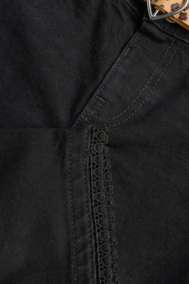 Children Girls - Wide leg jeans with belt - black