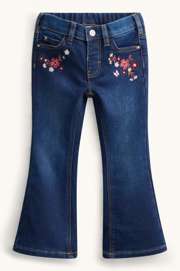 Children Girls - Floral - jegging jeans - thermal jeans - blue denim