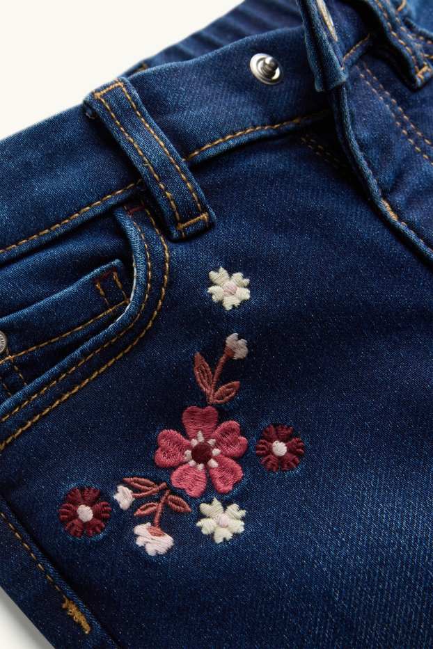 Children Girls - Floral - jegging jeans - thermal jeans - blue denim