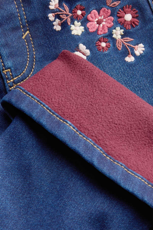Children Girls - Floral - jegging jeans - thermal jeans - blue denim