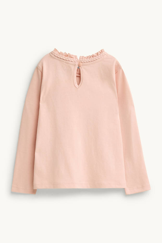 Children Girls - Woodland animals and girl - long sleeve top - shiny - light rose