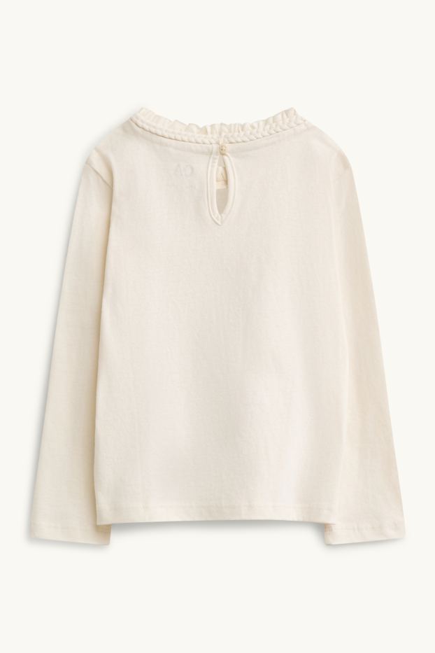 Children Girls - Fox and bow - long sleeve top - shiny - cremewhite