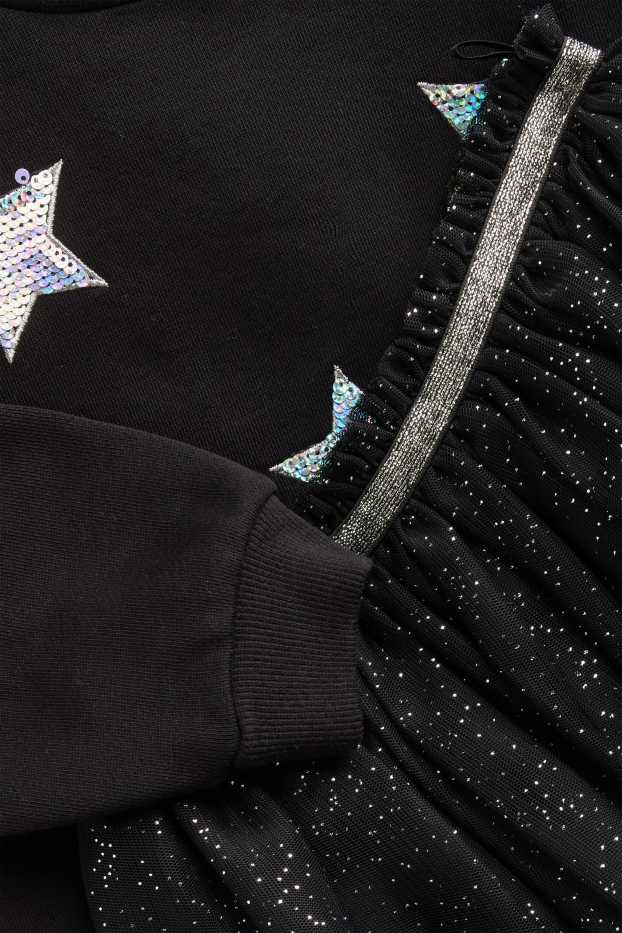 Star - set - sweatshirt and skirt - 2 piece - shiny - black