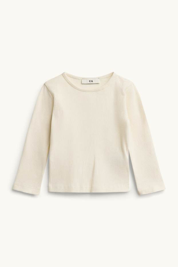 Children Girls - Set - long sleeve top and denim dress - 2 piece - beige / brown