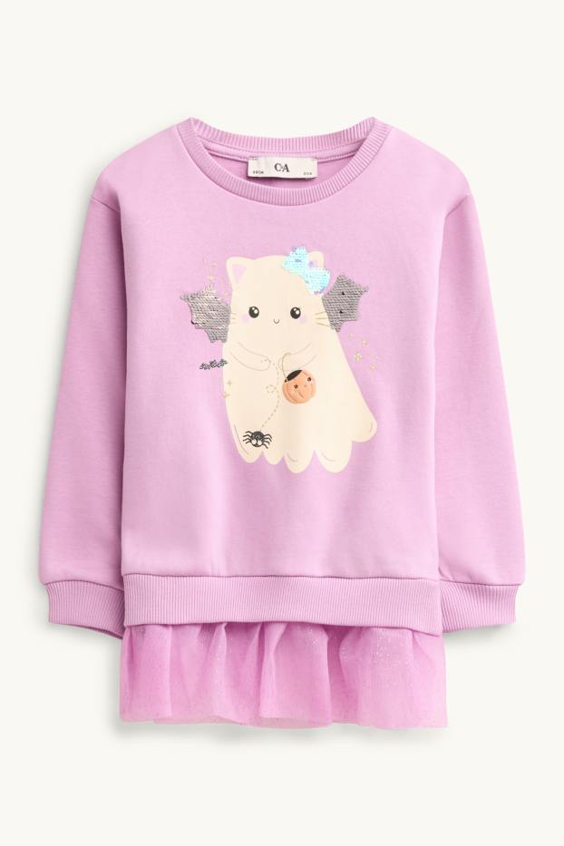 Halloween - cat and ghost - sweatshirt - shiny - rose