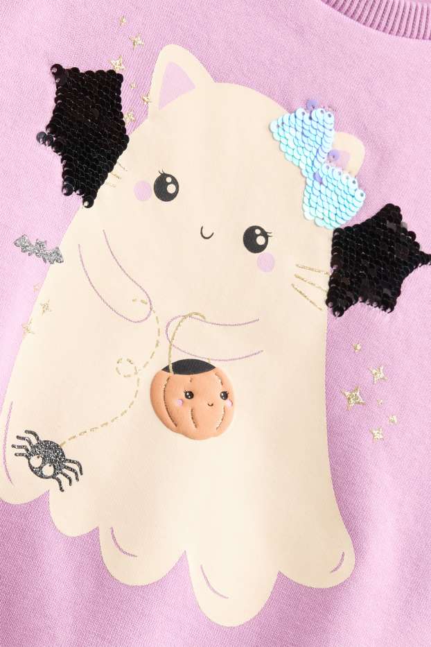 Halloween - cat and ghost - sweatshirt - shiny - rose