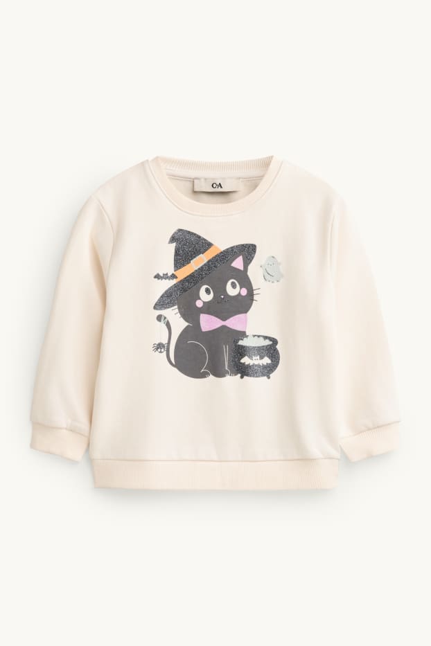 Halloween - cat and witch's hat - sweatshirt - shiny - cremewhite