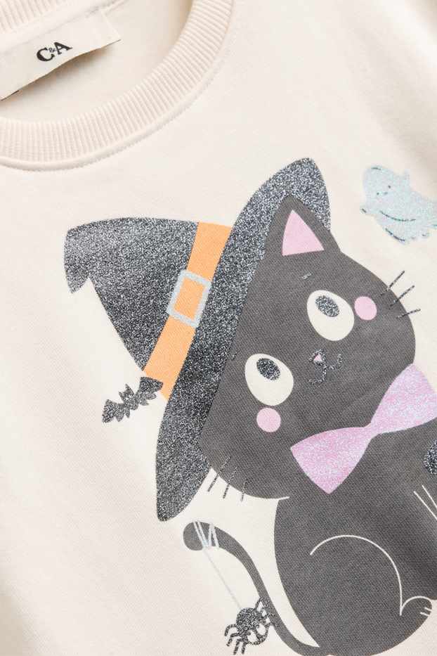 Halloween - cat and witch's hat - sweatshirt - shiny - cremewhite