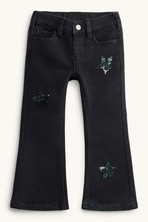 Children Girls - Star - flared jeans - thermal jeans - black