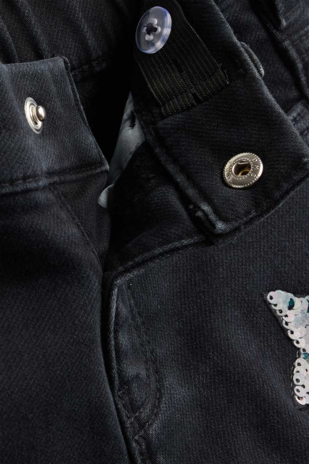 Children Girls - Star - flared jeans - thermal jeans - black