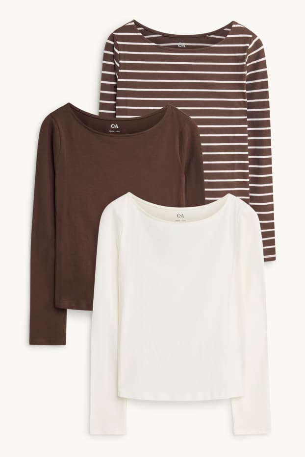 Children Girls - Multipack of 3 - long sleeve top - brown / cremewhite