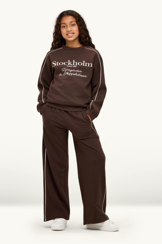 Children Girls - Stockholm - set - sweatshirt and joggers - 2 piece - dark brown