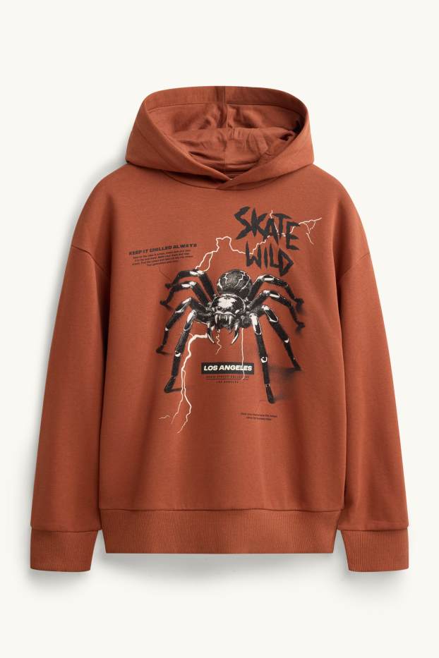 Skater and spider - hoodie - brown