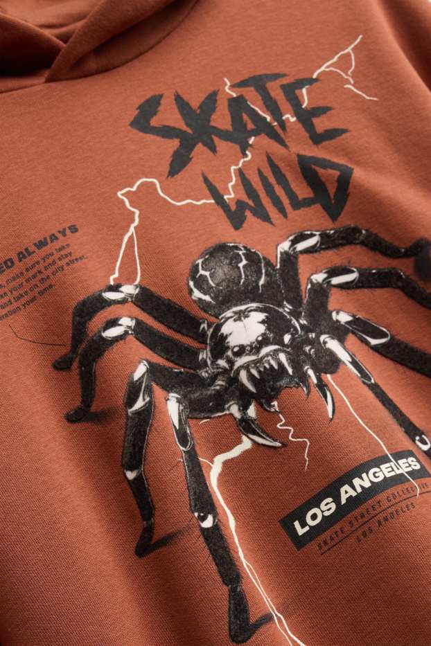 Skater and spider - hoodie - brown