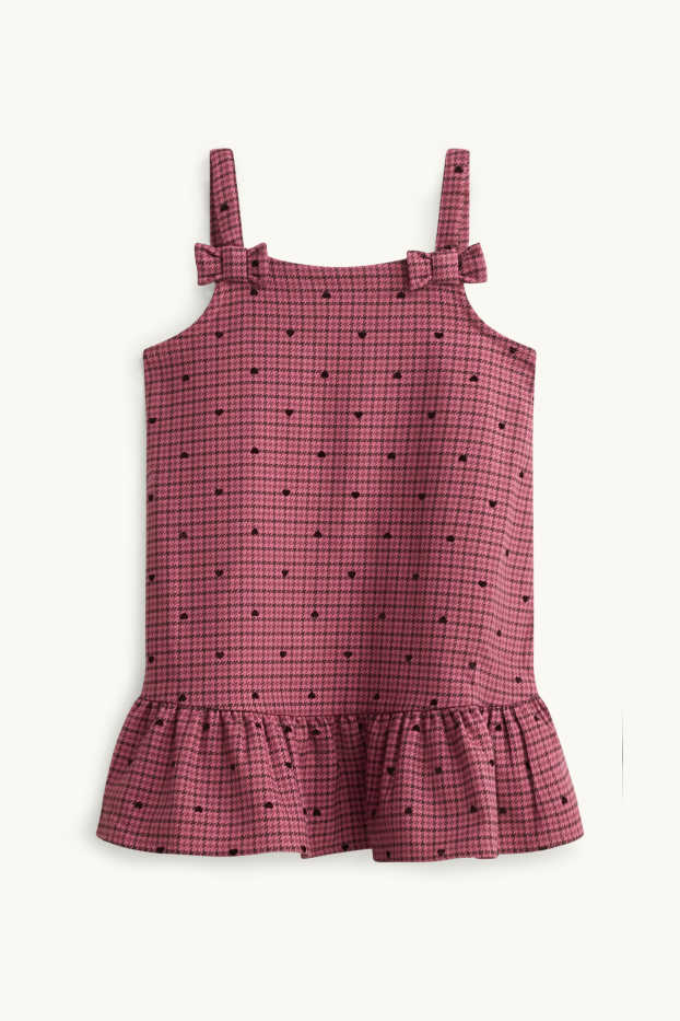 Children Girls - Heart - set - pinafore dress and long sleeve top - 2 piece - pink