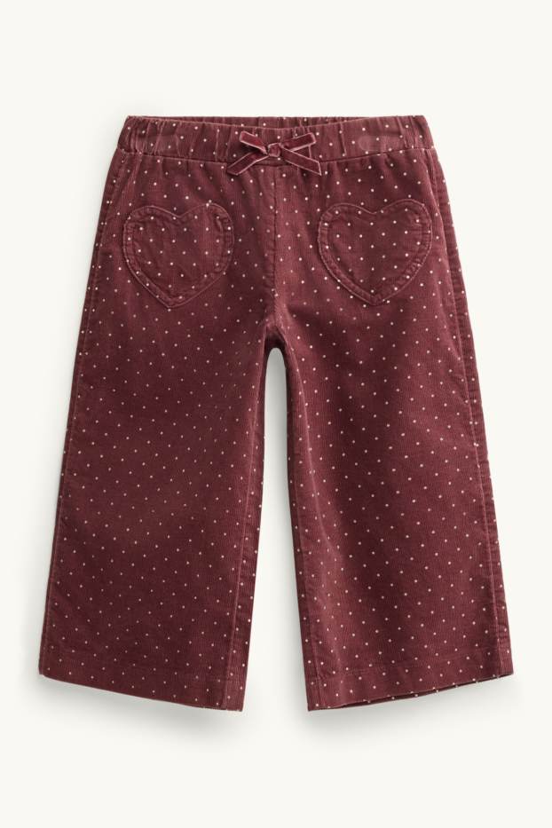 Children Girls - Heart - corduroy trousers - polka dot - bordeaux