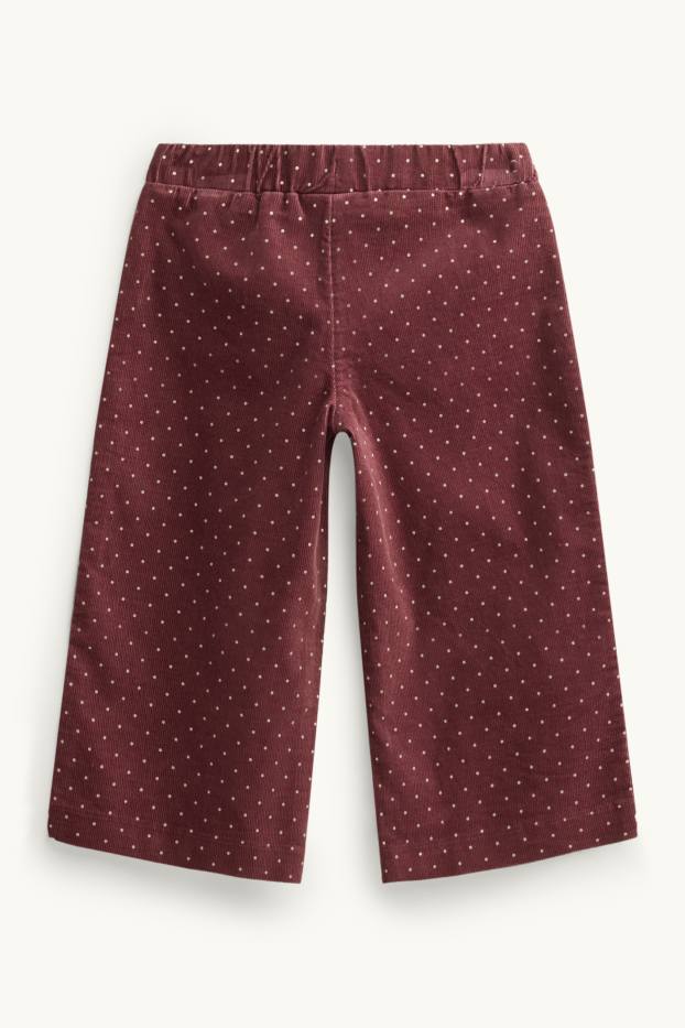 Children Girls - Heart - corduroy trousers - polka dot - bordeaux
