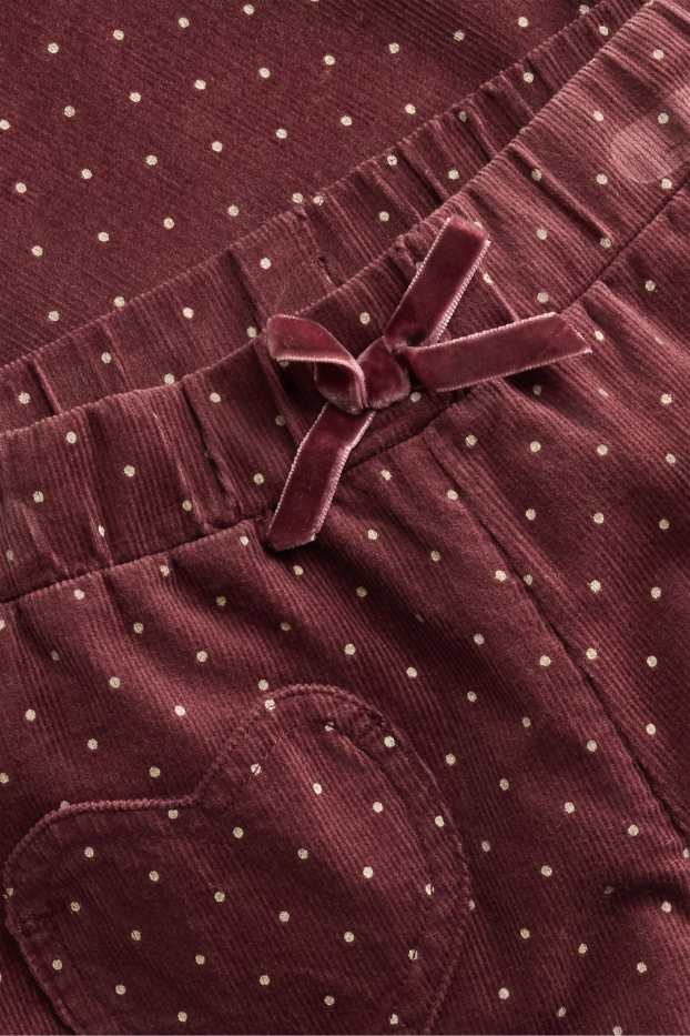 Children Girls - Heart - corduroy trousers - polka dot - bordeaux