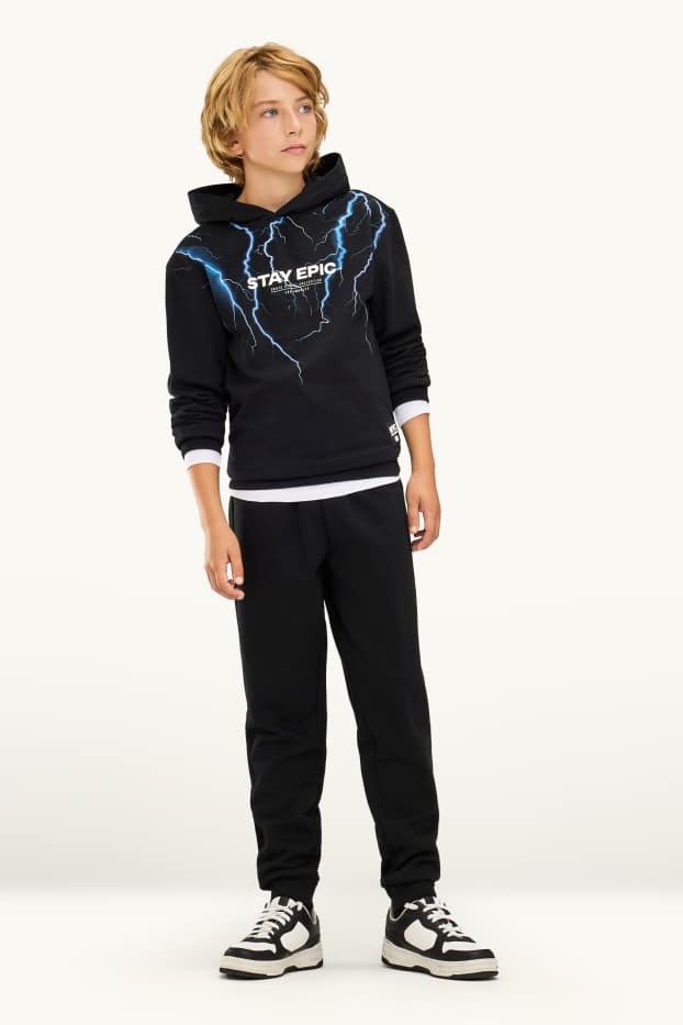 Set - lightning - hoodie and joggers - 2 piece - blue / black