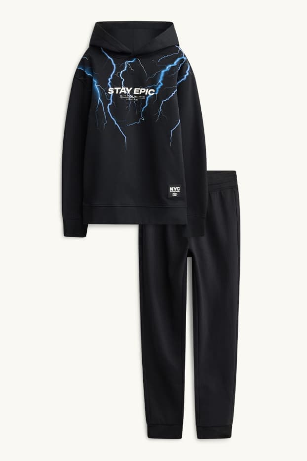 Set - lightning - hoodie and joggers - 2 piece - blue / black