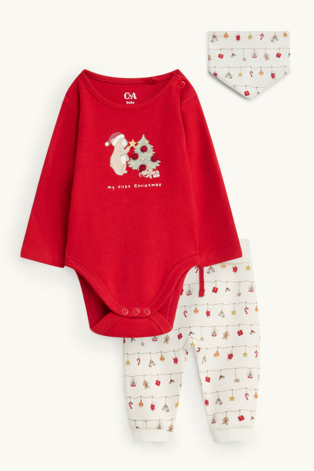 Baby Boys - Bear and Christmas tree - newborn Christmas outfit - red / cremewhite