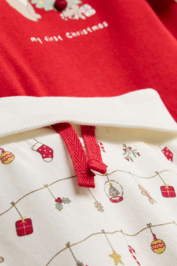 Baby Boys - Bear and Christmas tree - newborn Christmas outfit - red / cremewhite