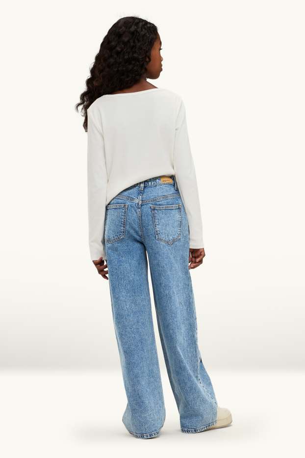 Children Girls - Star - wide leg jeans - blue denim