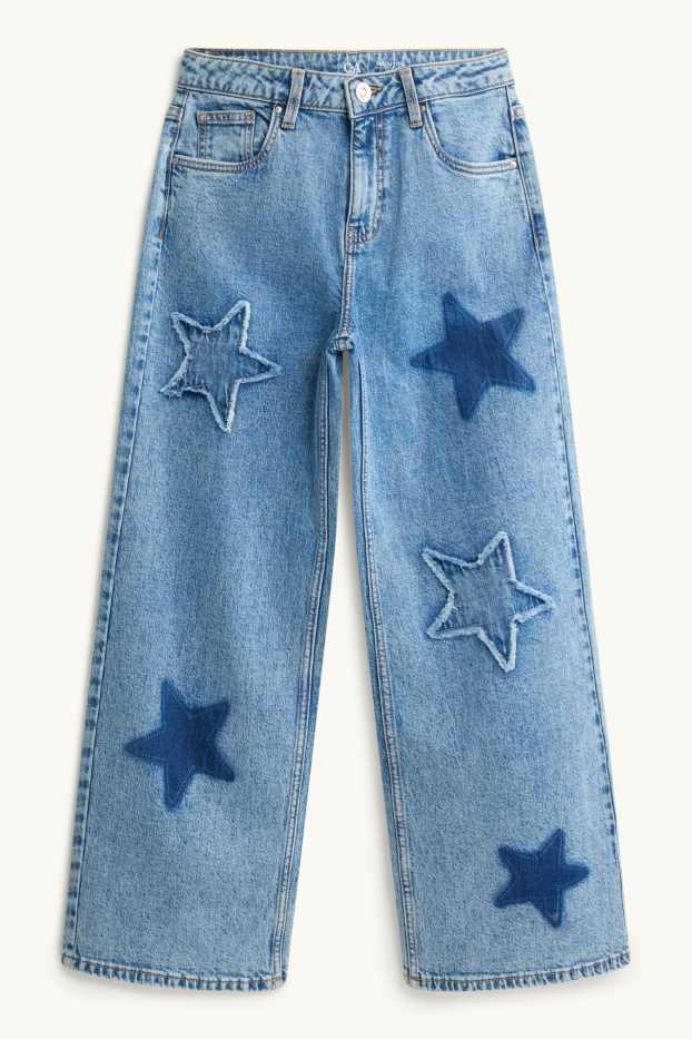 Children Girls - Star - wide leg jeans - blue denim
