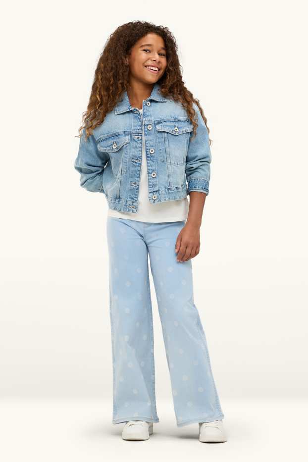 Children Girls - Wide leg jeggings - polka dot - denim-light blue
