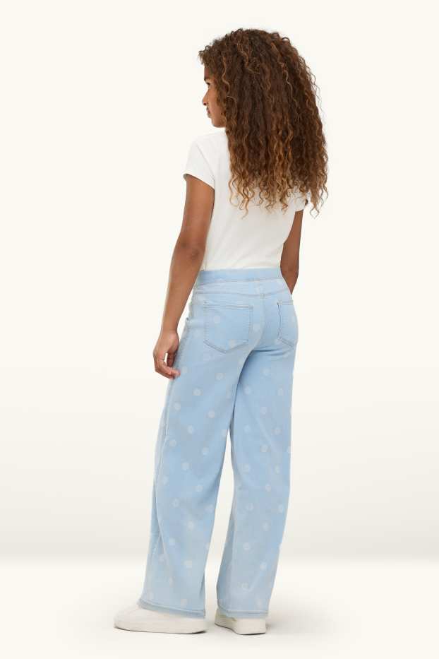 Children Girls - Wide leg jeggings - polka dot - denim-light blue