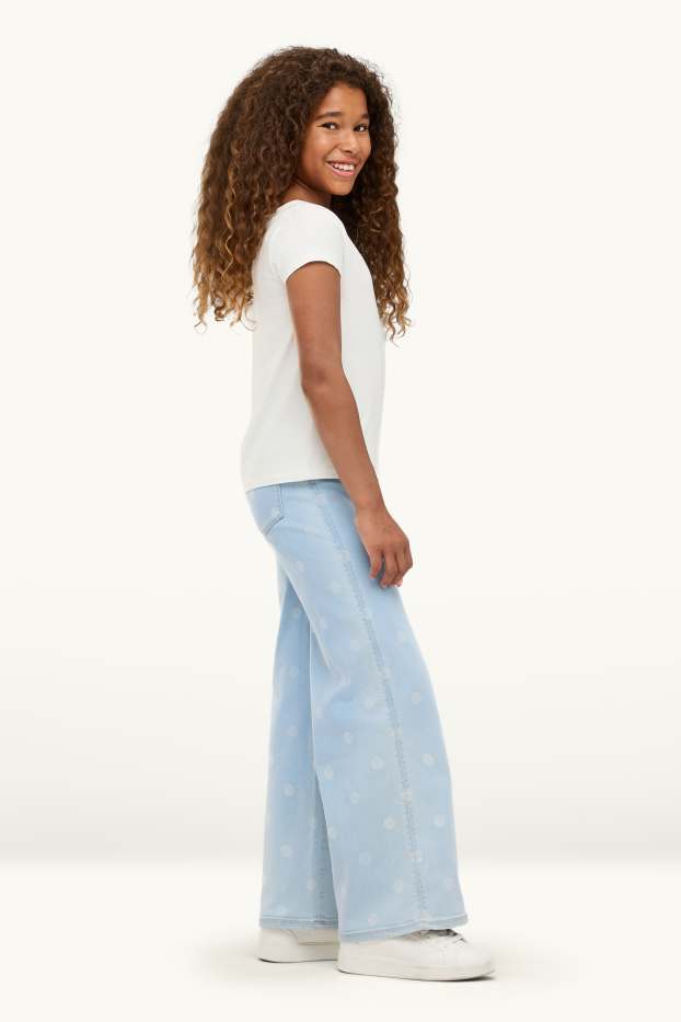 Children Girls - Wide leg jeggings - polka dot - denim-light blue