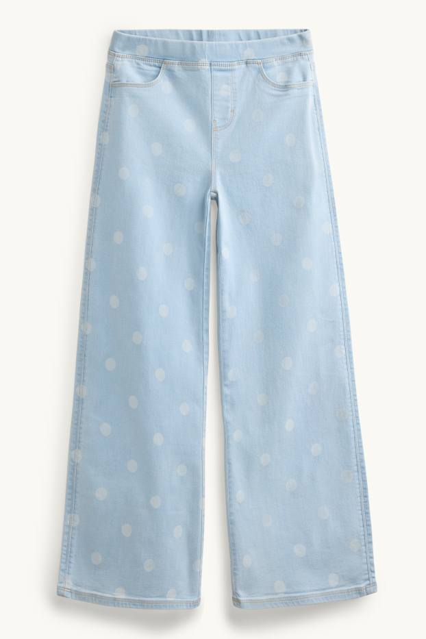 Children Girls - Wide leg jeggings - polka dot - denim-light blue