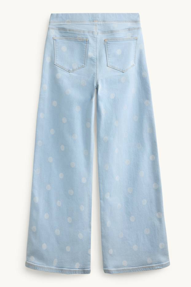 Children Girls - Wide leg jeggings - polka dot - denim-light blue