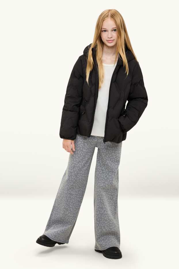Children Girls - Wide leg jeggings - patterned - gray