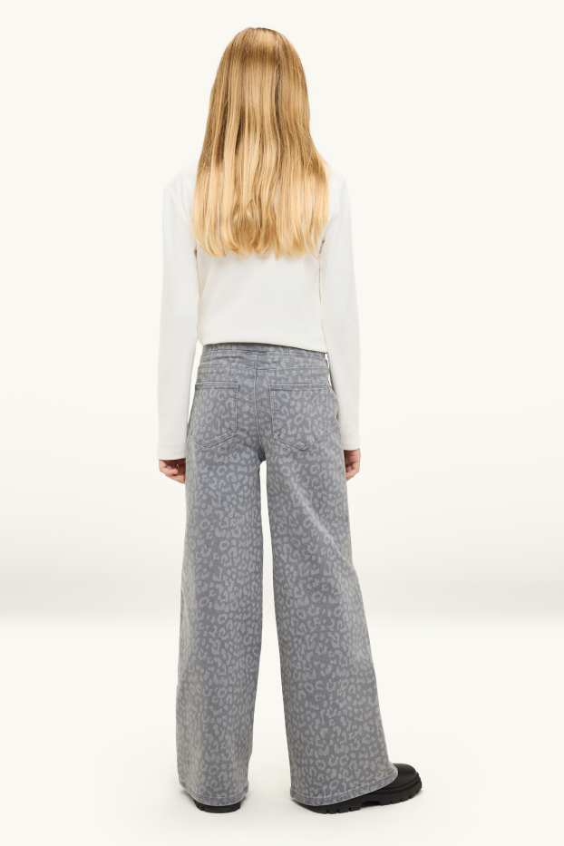 Children Girls - Wide leg jeggings - patterned - gray