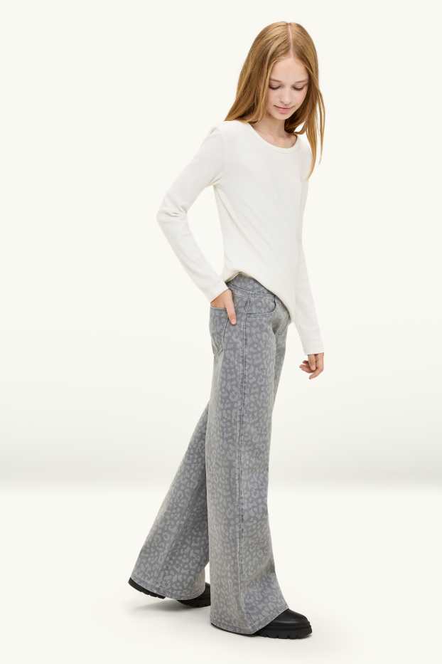 Children Girls - Wide leg jeggings - patterned - gray