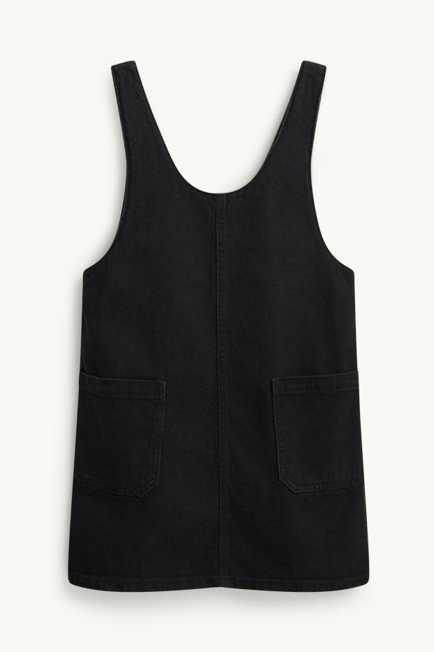 Children Girls - Set - long sleeve top and denim pinafore dress - 2 piece - black / white