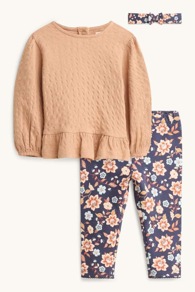 Baby Girls - Floral - thermal baby outfit - 3 piece - brown / dark blue